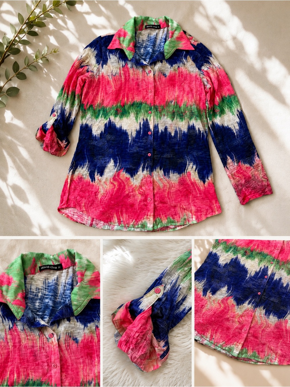 David Cline Girls' Multicolor Button-Down Shirt - Pink, Navy & Green